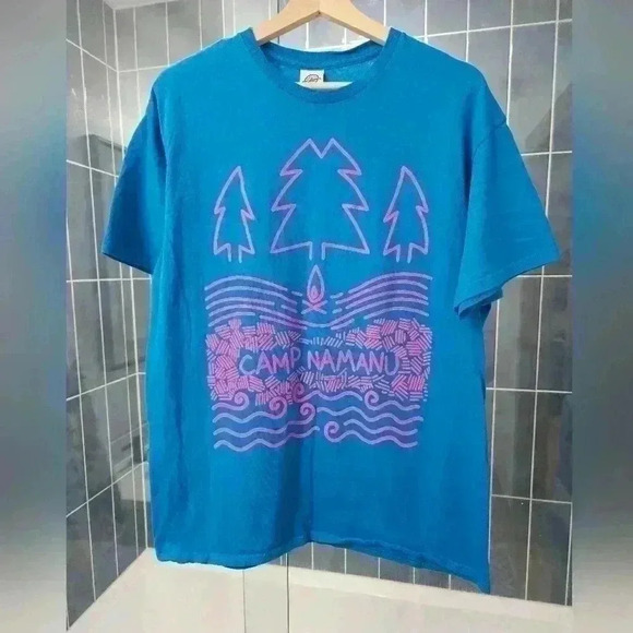 Blue & Pink Graphic Design Camp T-shirt - Picture 1 of 3